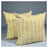 (2pc) Matching Decorative Yellow And White Square Throw Pillows