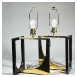 (2pc) Pair Contemporary Geometric Large Brass Table Lamps