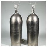 Pair Contemporary/ Industrial Tall Table Lamps With Antique Nickel Finish