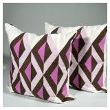 (2pc) Matching White Woven Throw Pillows With Mauve/Purple/Brown Embroidery