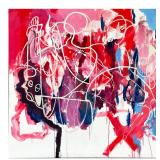 ABSTRACT OIL PAINTING IN RED AND PINK