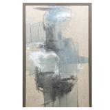 Tall Abstract Mixed Media Painting in Blue and Gray