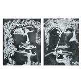(2pc) E.H.M. SIGNED ABSTRACT FACE PRINTS