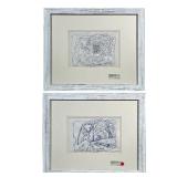(2pc) Contemporary Abstract Ink Drawings