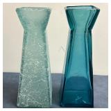(2pc) Square Base Art Glass Vases