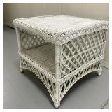 White Wicker - Square Table with Shelf
