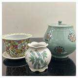 (3pc) Ceramic Pottery Pieces - Asian Influence