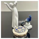 (3pc) Ceramic Figurines & Trinket Dish