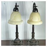 (2pc) Tiffany Style Table Lamps - Marbled Shades
