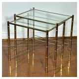 (2pc) Brass & Glass Faux-Bamboo Nesting Tables