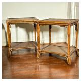 (2pc) Bamboo & Rattan Side Tables