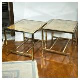 (2pc) Brass & Bamboo Side Tables