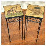 (2pc) Side Tables with Giraffe & Elephant Motifs