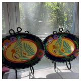 (2pc) Ceramic Dishes - Folk Art Dove
