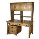STICKLEY OAK MISSION STYLE COMPUTER DESK WITH HUTCH TOP