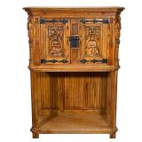 CARVED ENGLISH OAK GOTHIC STYLE BAR OR HALL CABINET
