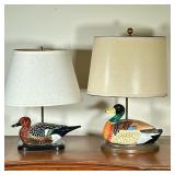 PAIR GLAZED CERAMIC DUCK FORM LAMPS