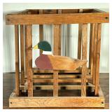 CARVED & PAINTED DECOY DUCK WOODEN BASKET