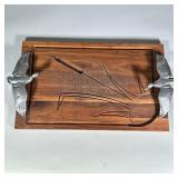 BRUCE FOX DESIGN PEWTER DUCK HANDLED CUTTING BOARD