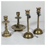 (4pc) Unique Brass Candle Stick Holders With Serpents And Charms