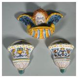 (3pc) Italian Pottery Wall Pockets / Wall Fonts