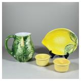 (4pc) Ceramic Tulip Pitcher, Lemon Dish And Small Bowls