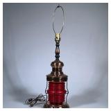 Unique Copper And Red Glass Ship’s Lantern Lamp