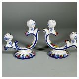 (2pc) Hand Painted Ceramic Candelabra From Portugal