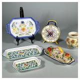 (6pc) Miscellaneous Pottery, Clock