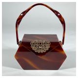Wilardy Bakelite Purse |Bakelite handbag by Wilardy, of hexagonal shape, having a decorative brass m
