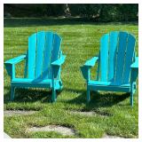 PAIR COMPOSITE ADIRONDACK CHAIRS | Pair of turquoise Adirondack chairs. Composite wood for outdoor d