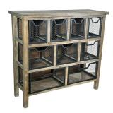 INDUSTRIAL-STYLE WOODEN CABINET WITH MESH BASKETS | Industrial-style cabinet with three tiers of gra