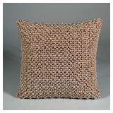FAUX PEARL DECORATED SATIN THROW PILLOW | Small decorative throw pillow with pinkish brown pearls se