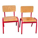 (2pc) PAIR CHILDREN’S CHAIRS | Metal frame & wood seat/back chairs; seat height 11.5 in