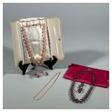 (3pc) Women’s Costume Jewelry | Two sets of pink/purple colored beads with matching earrings both co