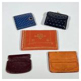 (5pc) Leather Wallets | Including a dark blue leather wallet with gold clasp change purse and fleur-