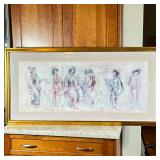 Large Hibel Print Of Japanese Women | Signed lower right, matted with gold frame. 38” l x 14.5” h. S