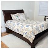 Queen Bed Frame By Henkel Harris | Has tall headboard with clamshell and scroll embellishment and la