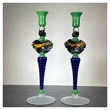 Pair Casafina Nemtoi Art Glass Candlesticks