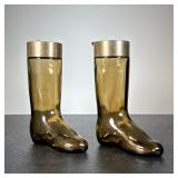 Pair Avon Colored Glass Boot Form Cologne Bottles