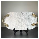 Marble Oval Tray With Leaf Handles