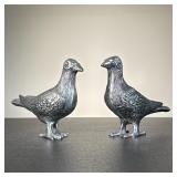 Pair Cast Metal Pigeons