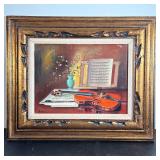 Signed Still Life Painting with Violin