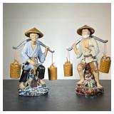 Pair Chinese Ceramic Figurines with Carrying Baskets