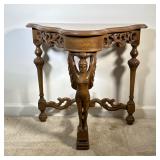 Ornate Carved Wood Side Table With Figural Support