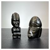 (2pc) Black Stone Carved Figures