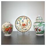 (3pc) Chinese & Japanese Porcelain Jars & Plate