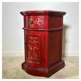 Red End Table With Painted Floral Embellishments