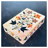 Marble Inlay Trinket Box With Floral Motif