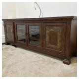 Wood Media Console With Glass & Panel Doors